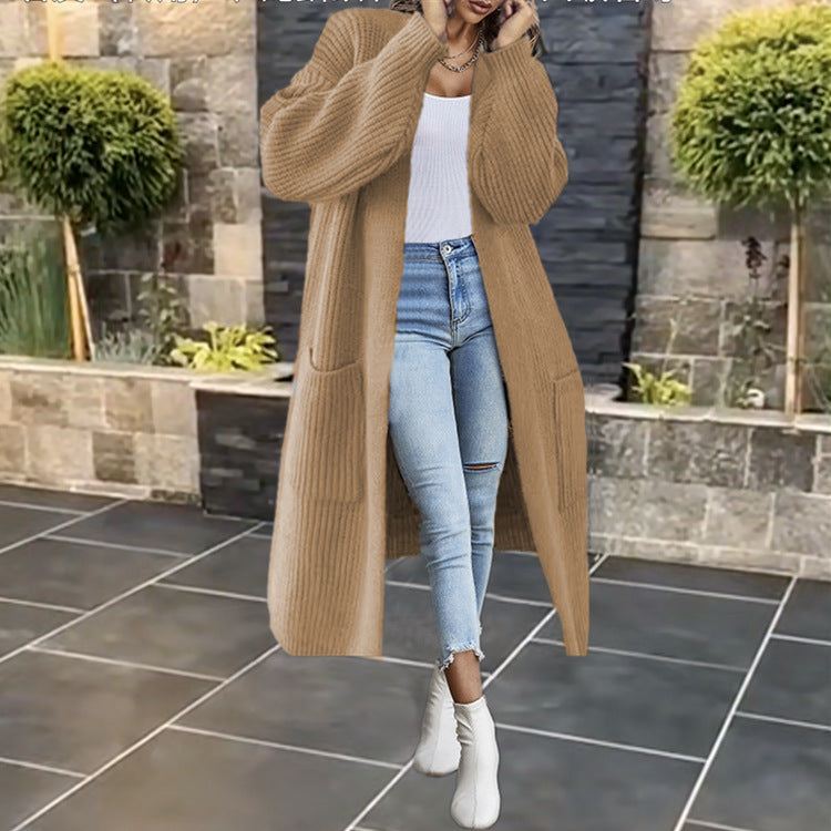 Damen Großer Strickmantel mit tiefen Taschen und lässigem Schnitt EB