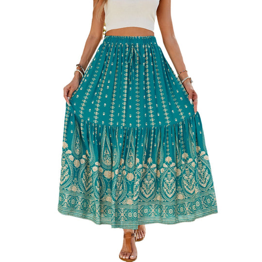Damen Maxi-Rock mit zartem Paisley-Design und voluminösem Saum EB