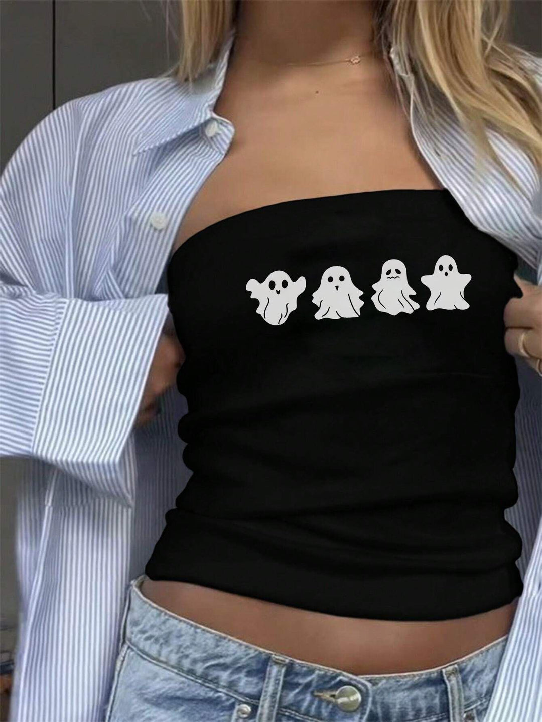 Damen Bandeau-Top mit fröhlichem Gespenster-Motiv EB