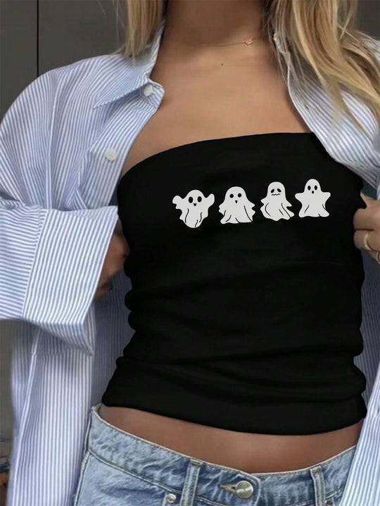 Damen Bandeau-Top mit fröhlichem Gespenster-Motiv EB