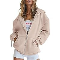 Damen nan Oversize-Zip-Hoodie mit Kapuze Kängurutaschen und weichem French-Terry EB