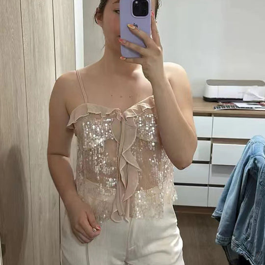 Damen Funktionsbluse mit Pailletten und Rüschen EB