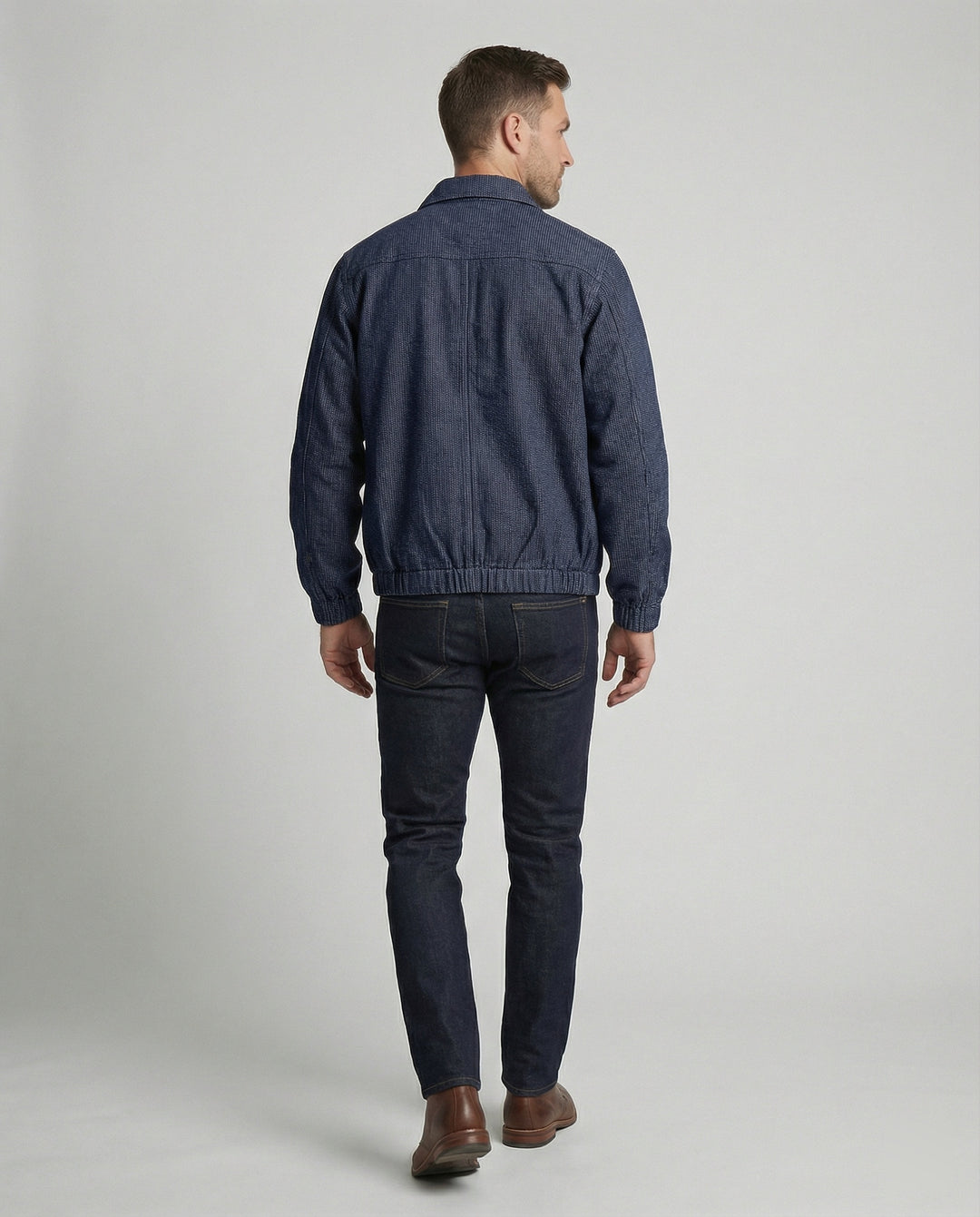 Herren lässige Webjacke mit Hemdkragen, Reißverschluss und elastischen Bündchen EB