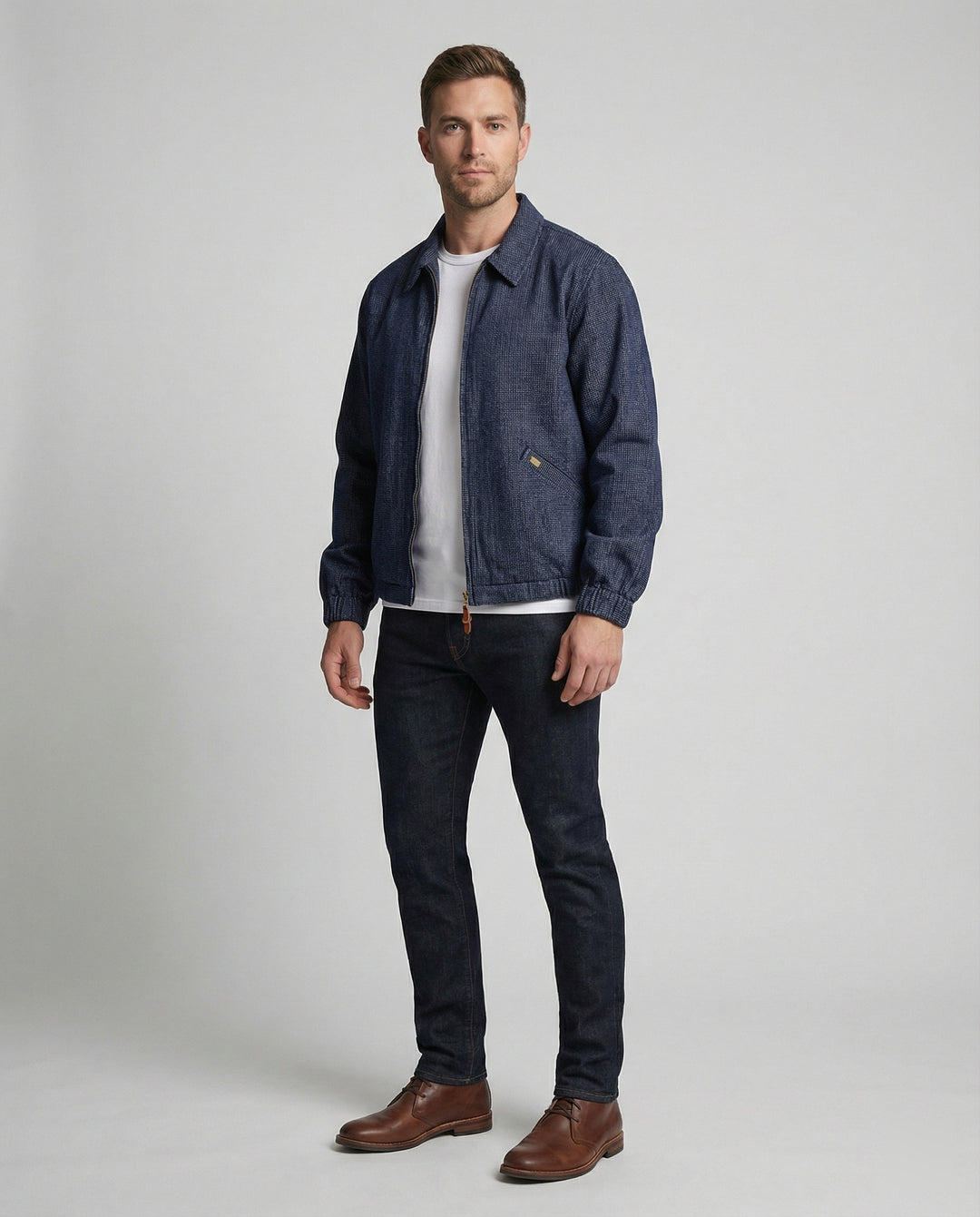 Herren lässige Webjacke mit Hemdkragen, Reißverschluss und elastischen Bündchen EB