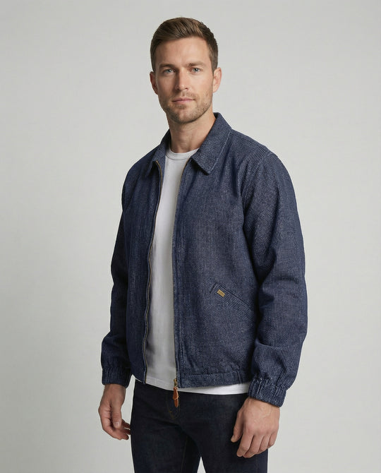 Herren lässige Webjacke mit Hemdkragen, Reißverschluss und elastischen Bündchen EB