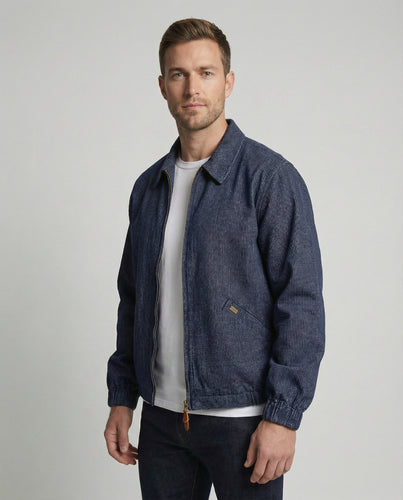 Herren lässige Webjacke mit Hemdkragen, Reißverschluss und elastischen Bündchen EB