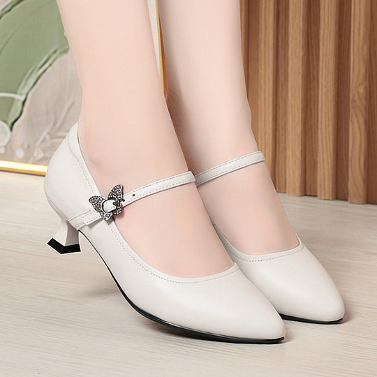 Damen Mary Jane Pumps mit verstellbarem Riemen und eleganter Schmuckschmetterling EB