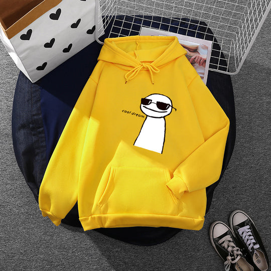 Damen nan Kapuzenpullover mit minimalistischer Grafik, lockerer Oversize-Passform und Kängurutasche EB