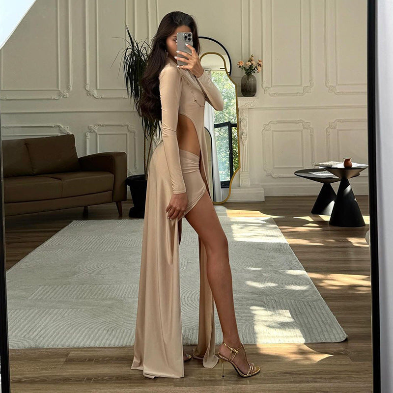 Damen Elegantes Maxikleid mit schmalem Schnitt und hohen Schlitzen EB