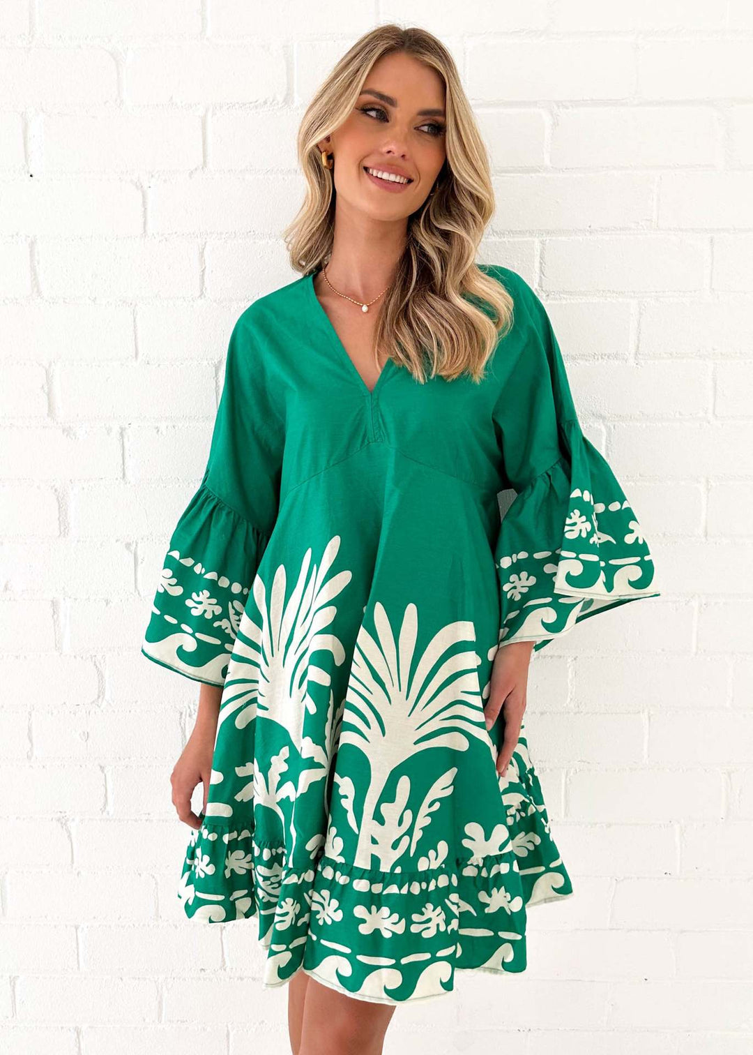 Damen Freizeitkleid mit voluminösen Ärmeln und floralem Druck EB