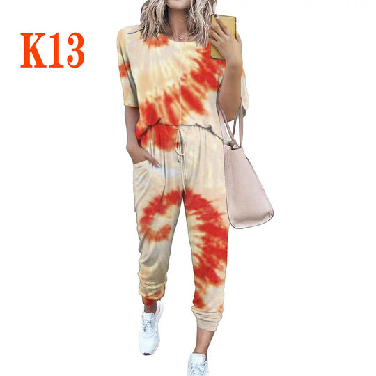 Damen Leichter Freizeit-Jumpsuit mit einem auffälligen Batik-Muster und praktischen Taschen EB