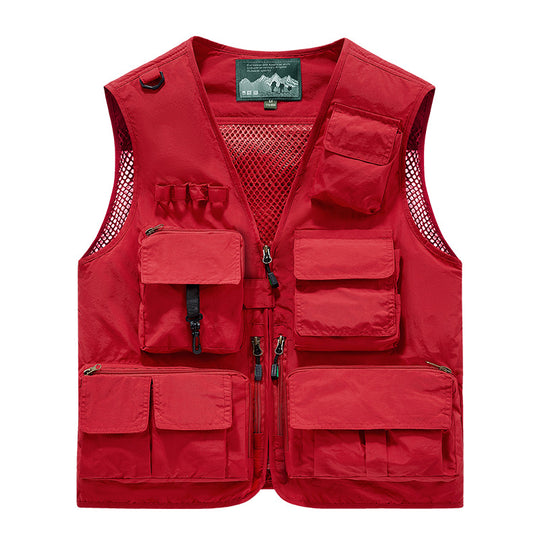 Herren multifunktionale Angler- und Utility‑Weste mit zahlreichen Reißverschluss- und Kletttaschen sowie Mesh-Innenfutter EB
