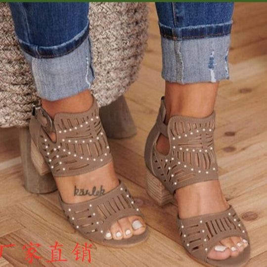 Damen Sandaletten mit modischem Cut-Out-Design und bequemer Blockabsatz-Sohle EB