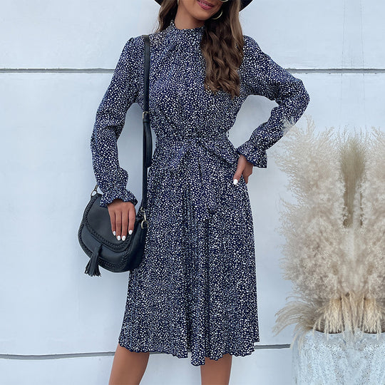 Damen Midi-Kleid mit eleganter Rüschendetails und Taillengürtel EB