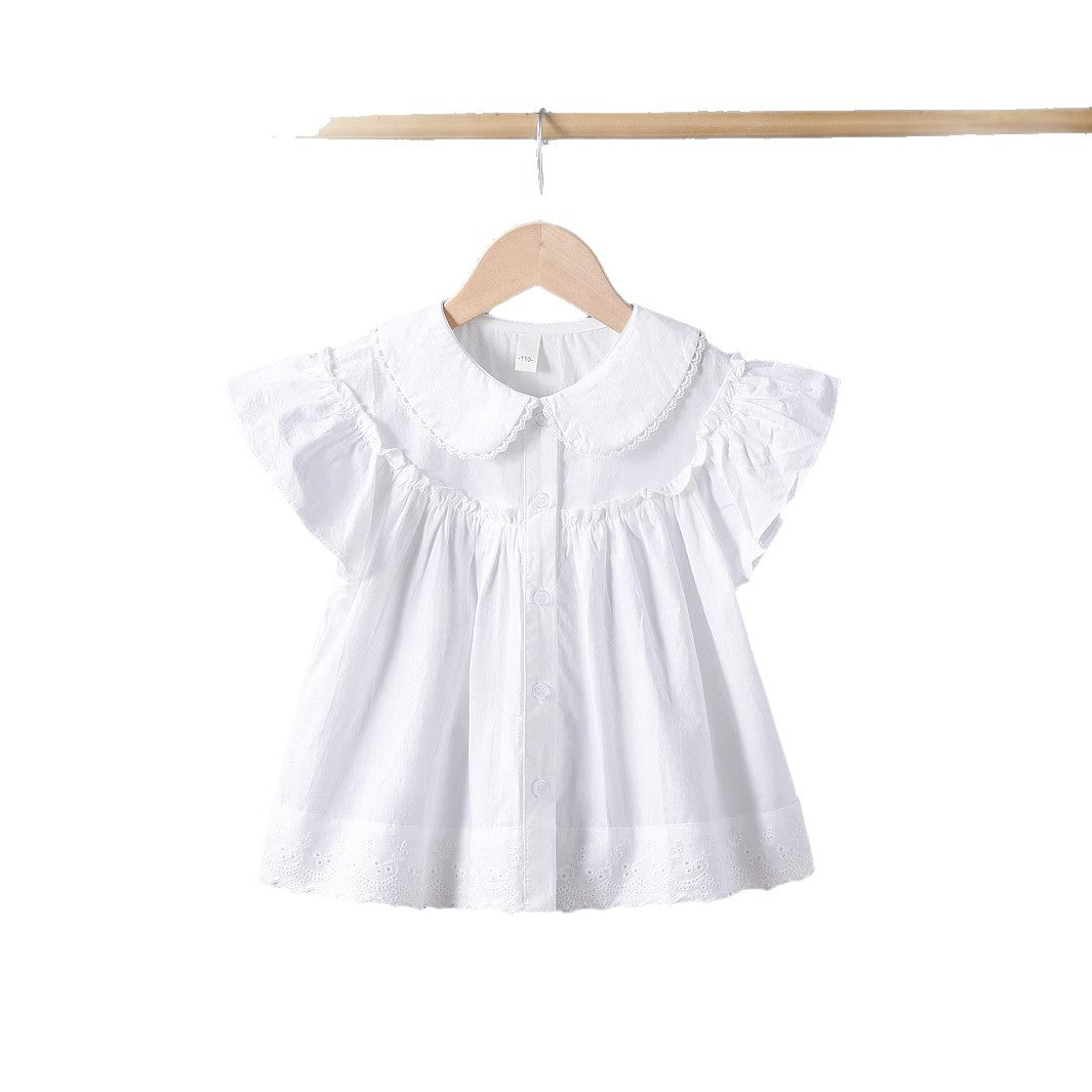 Mädchen Bluse mit eleganten Rüschenärmeln und klassischem Kragen EB
