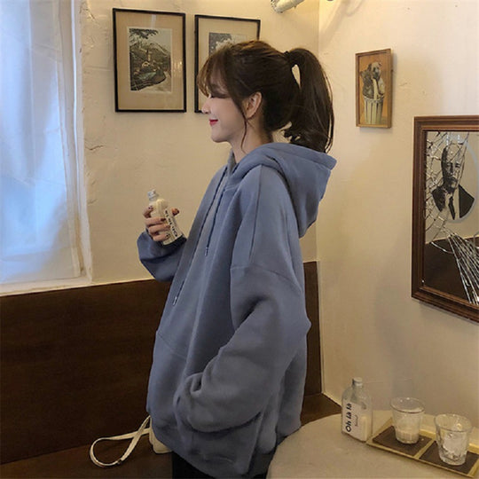 Damen kuscheliger Oversized-Hoodie mit hohem Kragen und praktischen Kängurutaschen EB