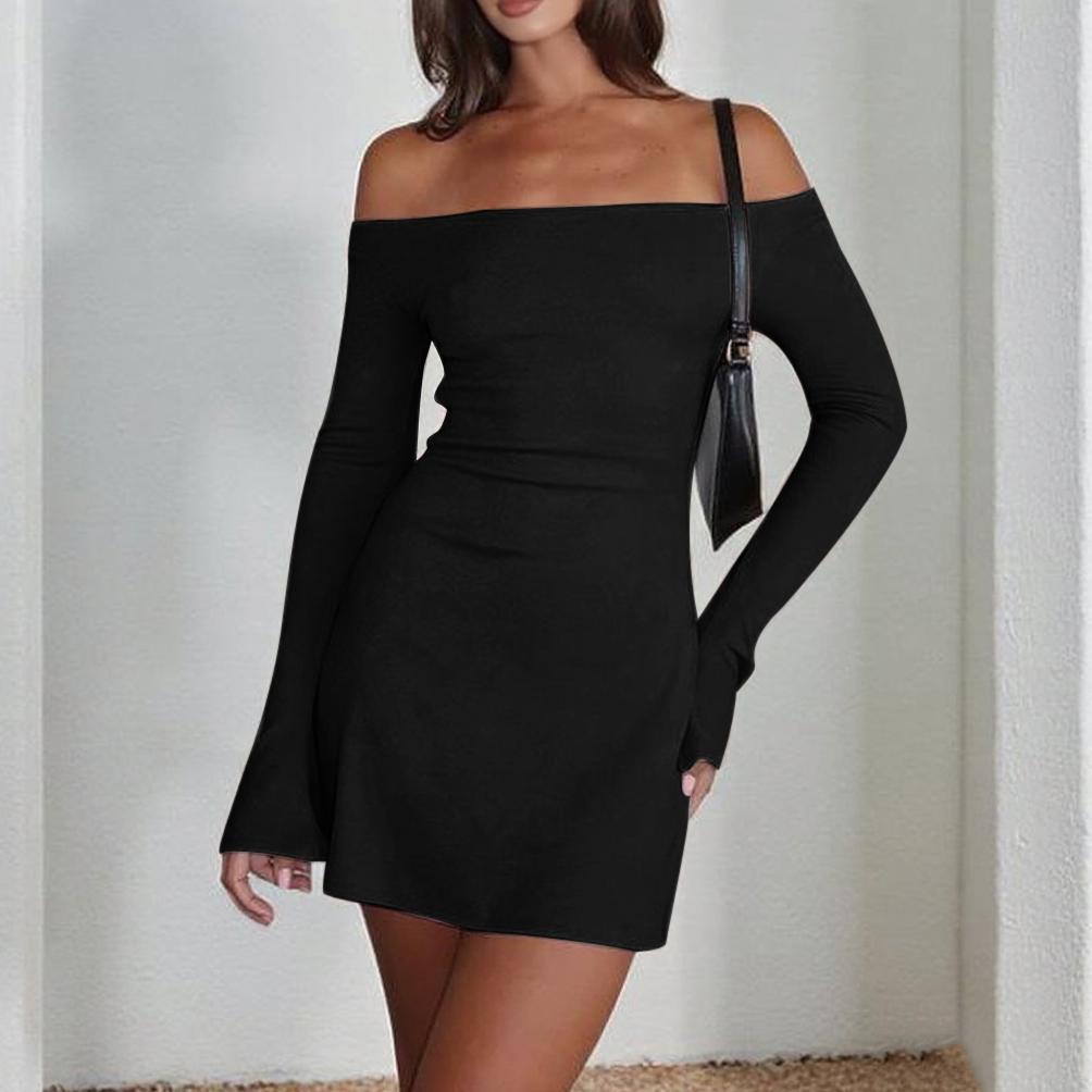 Damen Off-Shoulder Minikleid mit langen Ärmeln und figurbetontem Schnitt EB