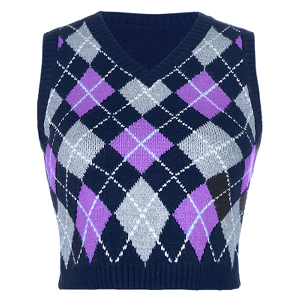 Damen ärmelloses Strickoberteil im modischen Argyle-Muster EB