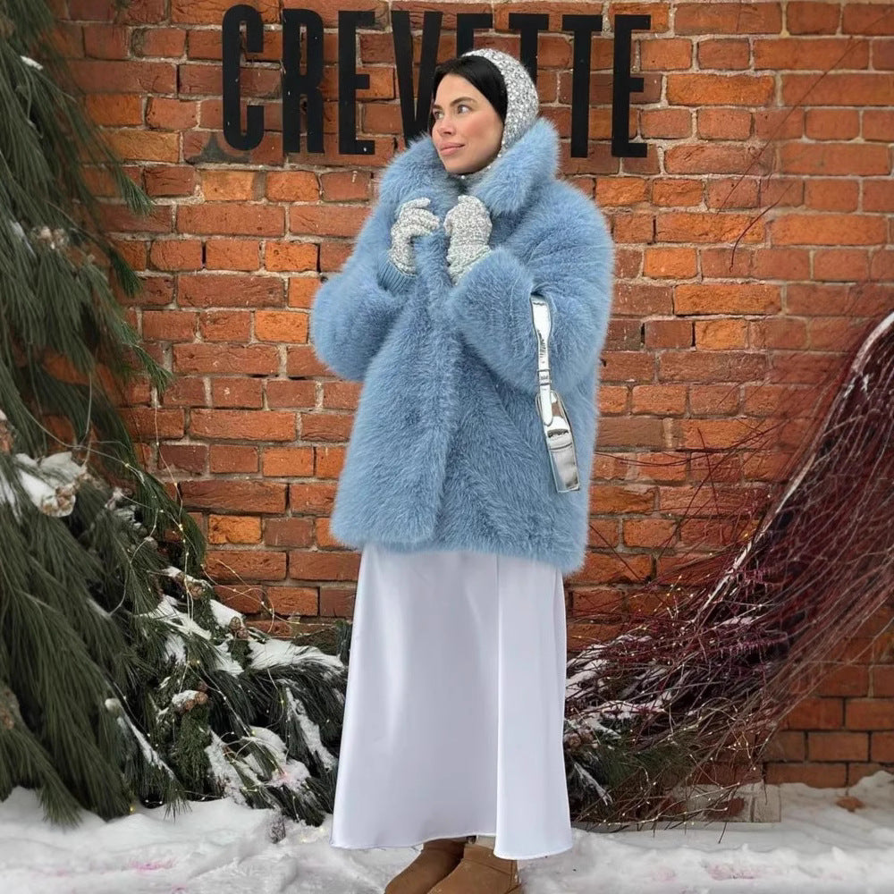 Damen Luxuriöse Fuchsimitatjacke mit elegantem Schnitt EB