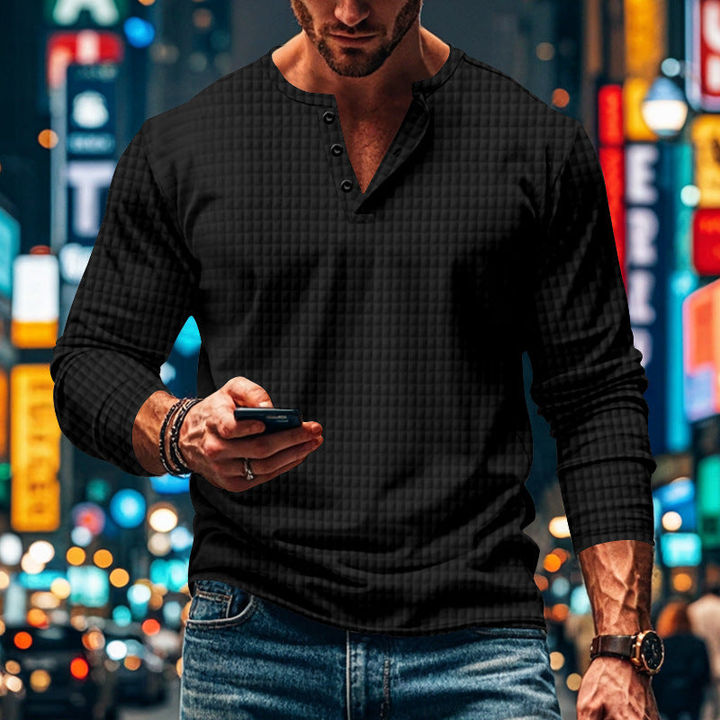 Herren Langarm-Hemd mit knopfbarem Kragen und strukturiertem Design EB