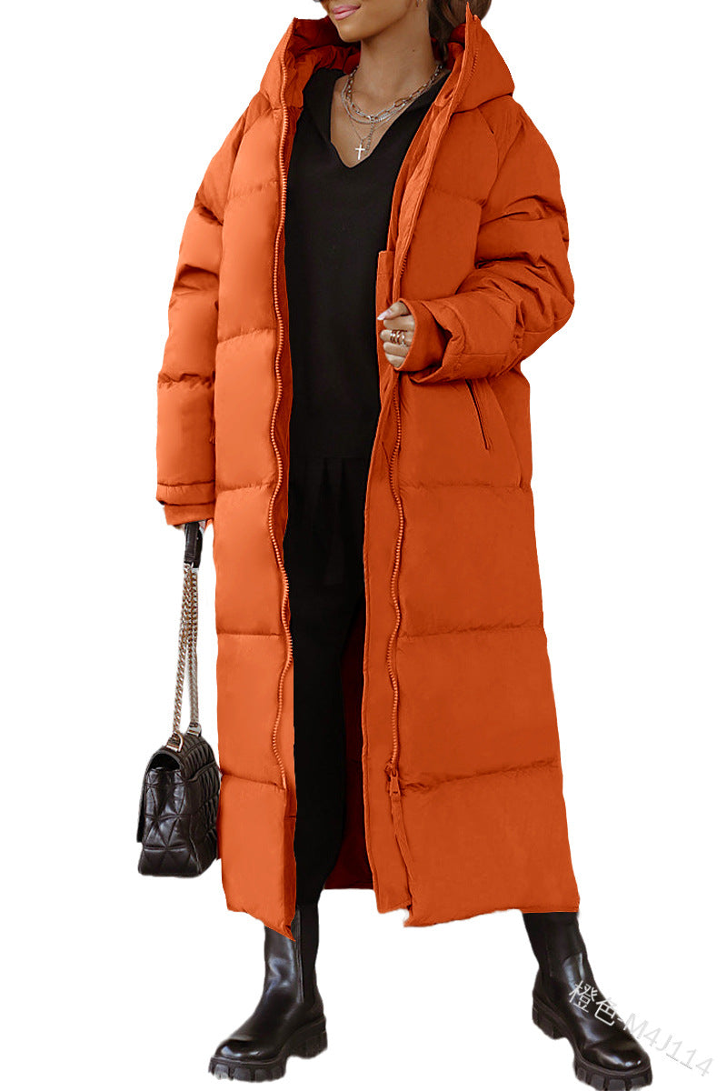EB | Damen Lange Pufferjacke mit Kapuze und Warm Gefüttertem Innenraum