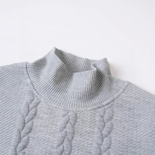 Herren modischer Strickpullover mit hohem Kragen und Zopfmuster EB