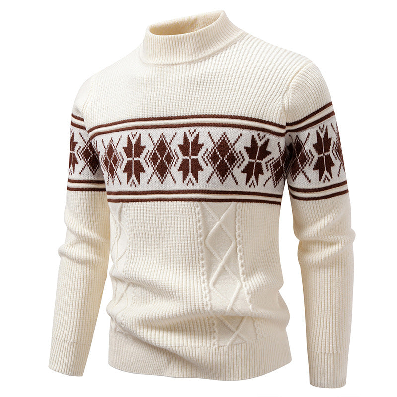Herren nan Winter-Strukturpullover mit kurzem Stehkragen und Norwegermuster EB