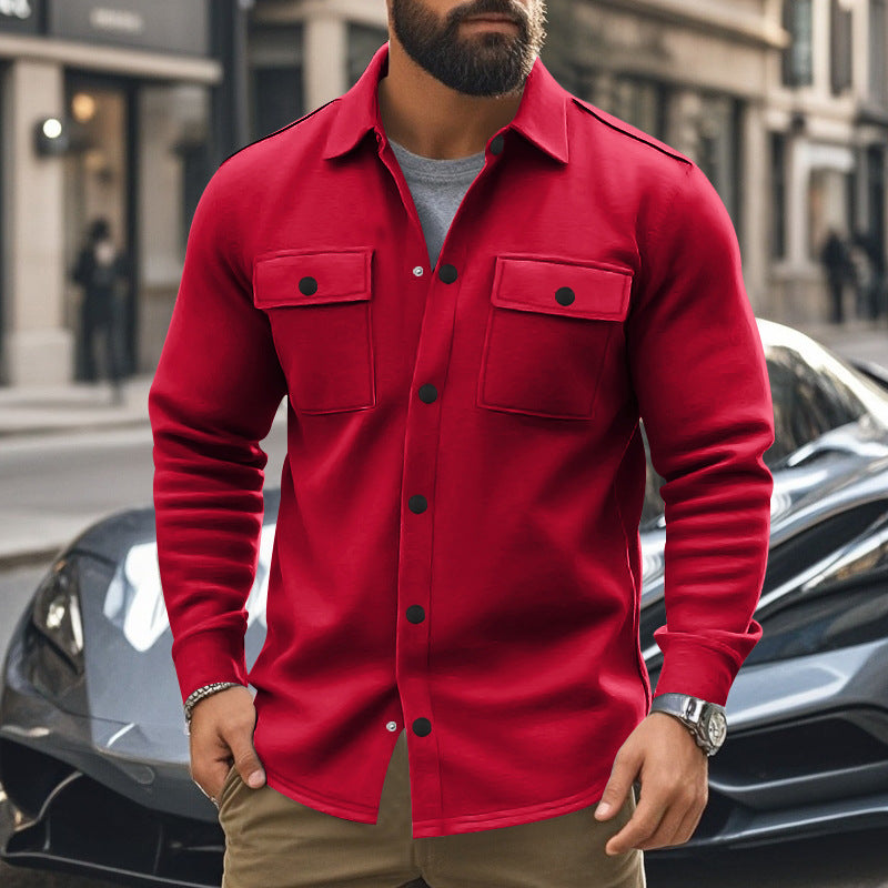 Herren nan modische Overshirt-Jacke in Filzoptik mit aufgesetzten Brusttaschen und sichtbarer Druckknopfleiste EB