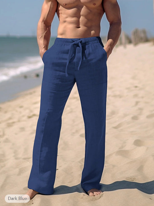 Herren nan weite Resort-Freizeithose im Palazzo-Stil aus Leinenmix mit Tunnelzug und seitlichen Eingrifftaschen Eichborn Berlin