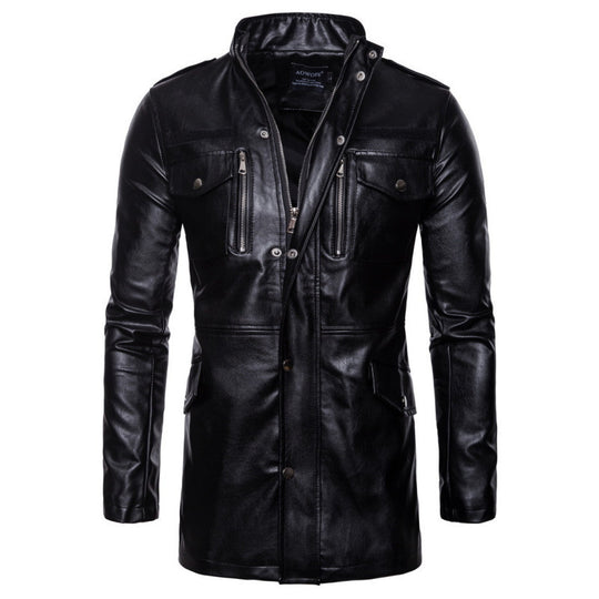 Herren modische Kunstlederjacke mit praktischen Taschen und asymmetrischem Reißverschluss EB