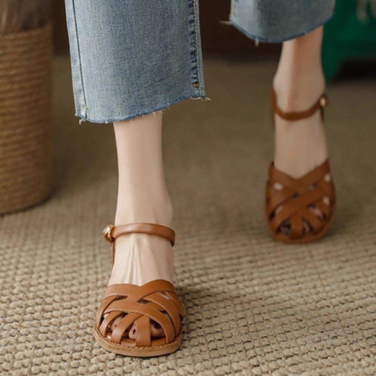 Damen Riemchen-Sandalen mit elegantem Flechtdesign und verstellbarem Riemen EB