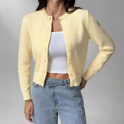 Damen Strickjacke mit Knopfdetail und elastischem Saum EB