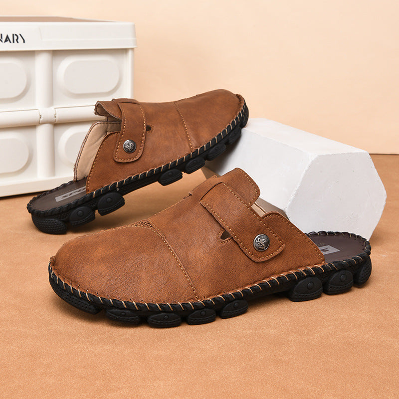 Damen Komfortable Leder-Mules mit verstellbarem Riemen EB
