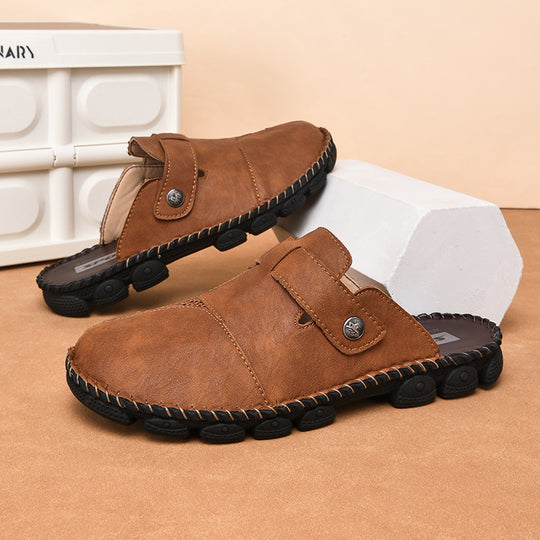Damen Komfortable Leder-Mules mit verstellbarem Riemen EB