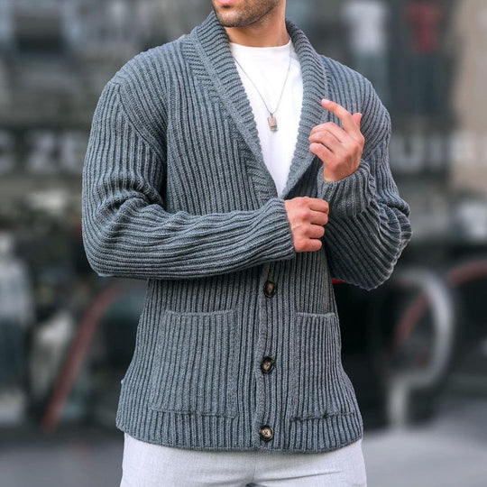 Herren Strickjacke mit tiefem Ausschnitt und knöpfen EB
