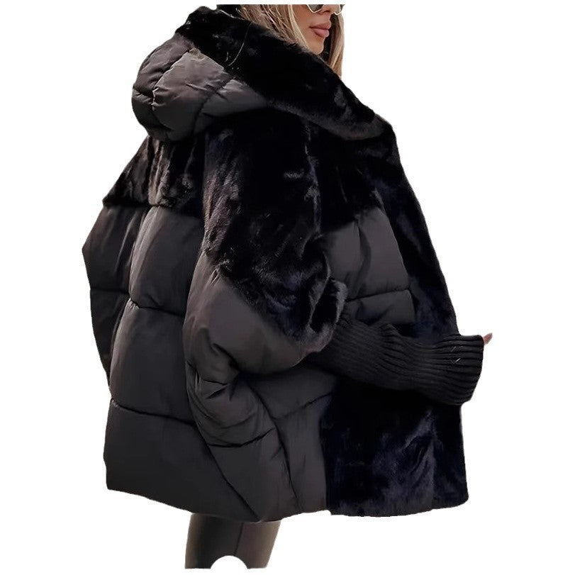 Damen Oversize Steppjacke mit Kunstfell und Kapuze EB