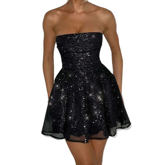 Damen Neckholder Minikleid mit schimmernden Details und eleganter Silhouette EB