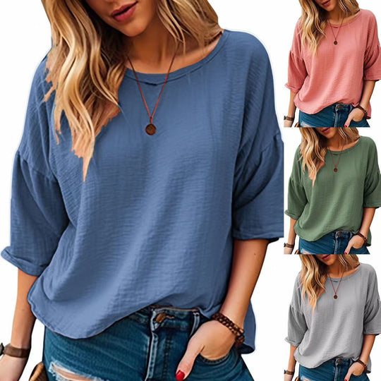 Damen lässiges Oversize-Shirt mit weitem Rundhalsausschnitt EB