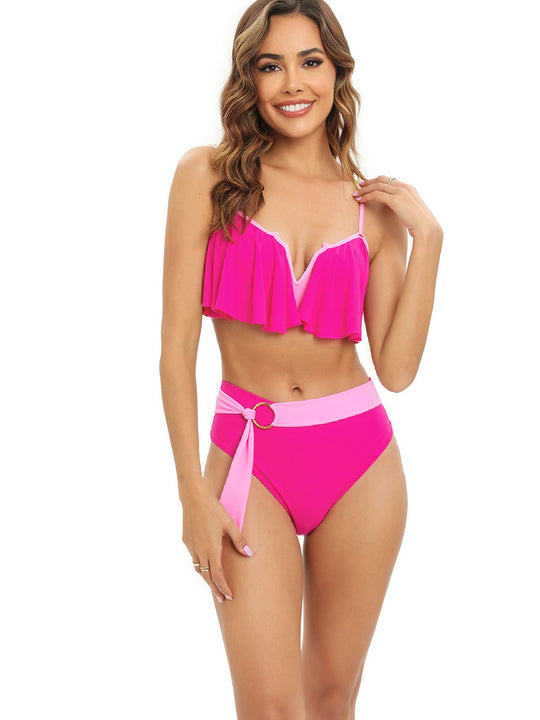 Damen Bikini-Set mit modischer Rüsche und elegantem Gürtel EB