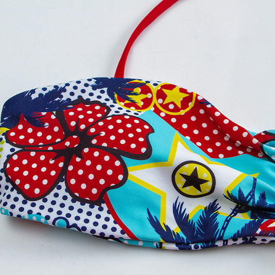 Damen Bandeau-Bikini mit floralem Muster und rutschfestem Design EB