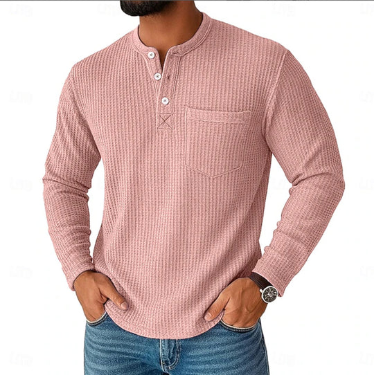 Herren nan Langarm Henley mit Waffelstruktur und Brusttasche thermisches Langarmshirt EB