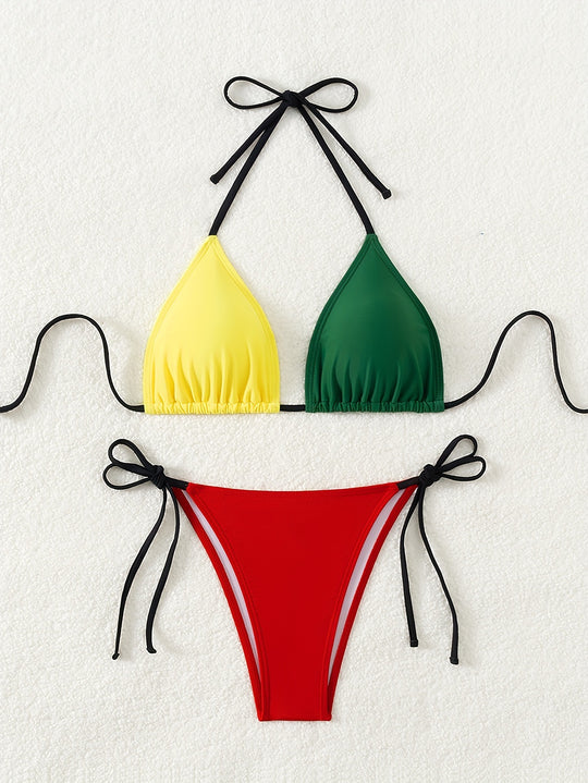 Damen Triangel-Bikini-Set mit modernen Bindebändern EB