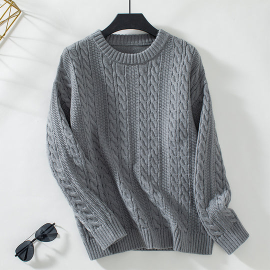 Damen Strickpullover mit Zopfmuster und hohen Bündchen EB