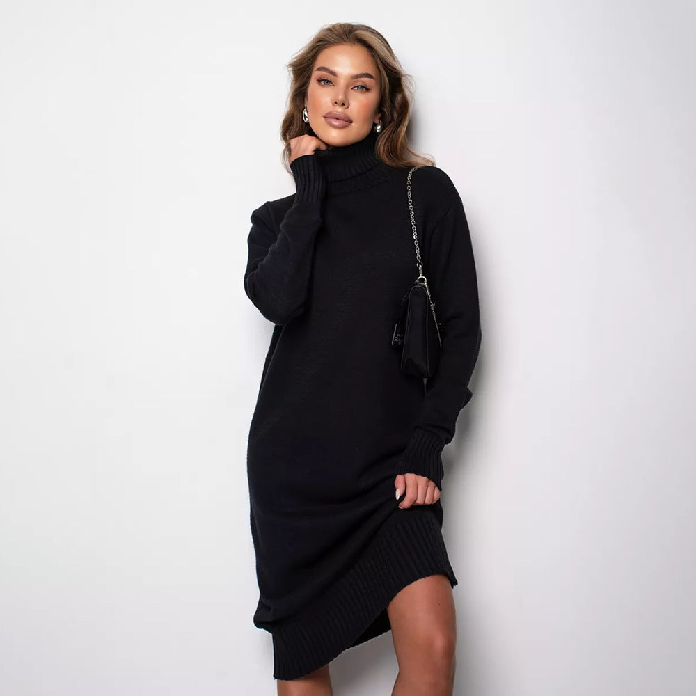 Damen Strickkleid mit Stehkragen und seitlichen Schlitzen EB