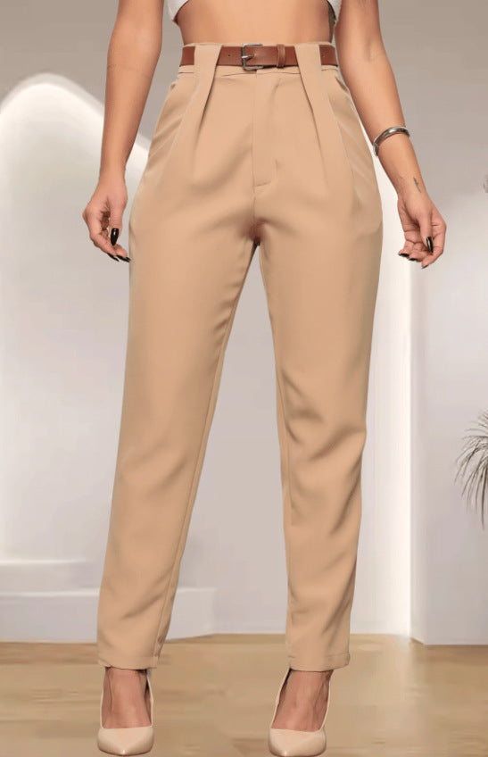 Damen elegante Hochbundhose mit Faltendetails EB