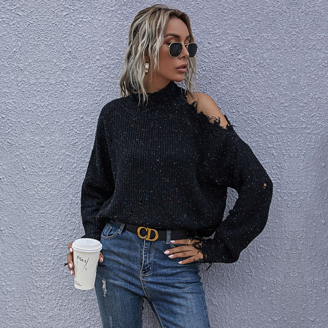 Damen Oversized Strickpullover mit Schulterfreies Design EB