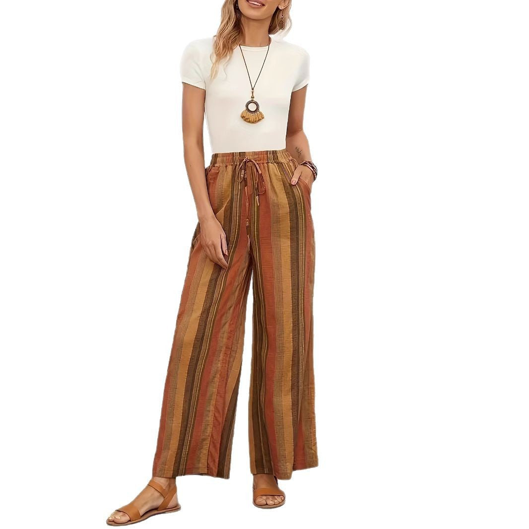 Damen Weit geschnittene Sommerhose mit Kordelzug und seitlichen Taschen EB