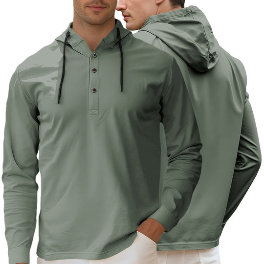 Herren nan Kapuzen-Henley Langarmshirt aus leichtem Stretchjersey mit Kordelzug EB