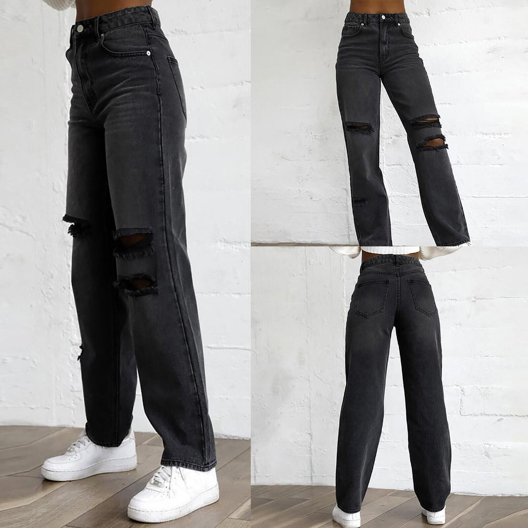 Damen modische Destroyed Jeans im lässigen Schnitt mit hohen Taschen und einzigartigen Details EB