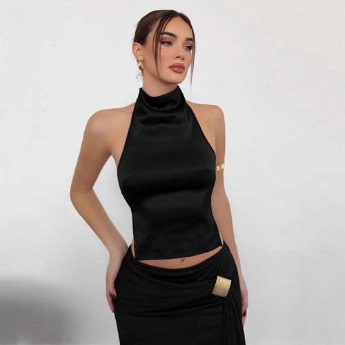 Damen elegantes Halteroberteil aus satinierter Baumwolle EB